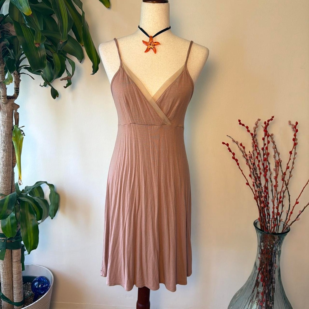 Stars Above Nude Pink Babydoll Wrap Midi Dress Mesh V-Neck Medium